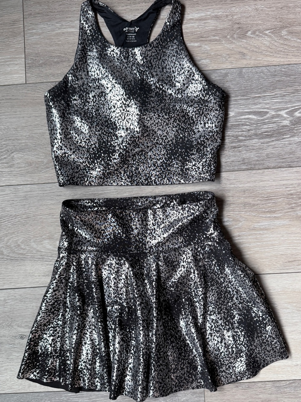 Metallic Black and Silver Two-Piece Skort Set